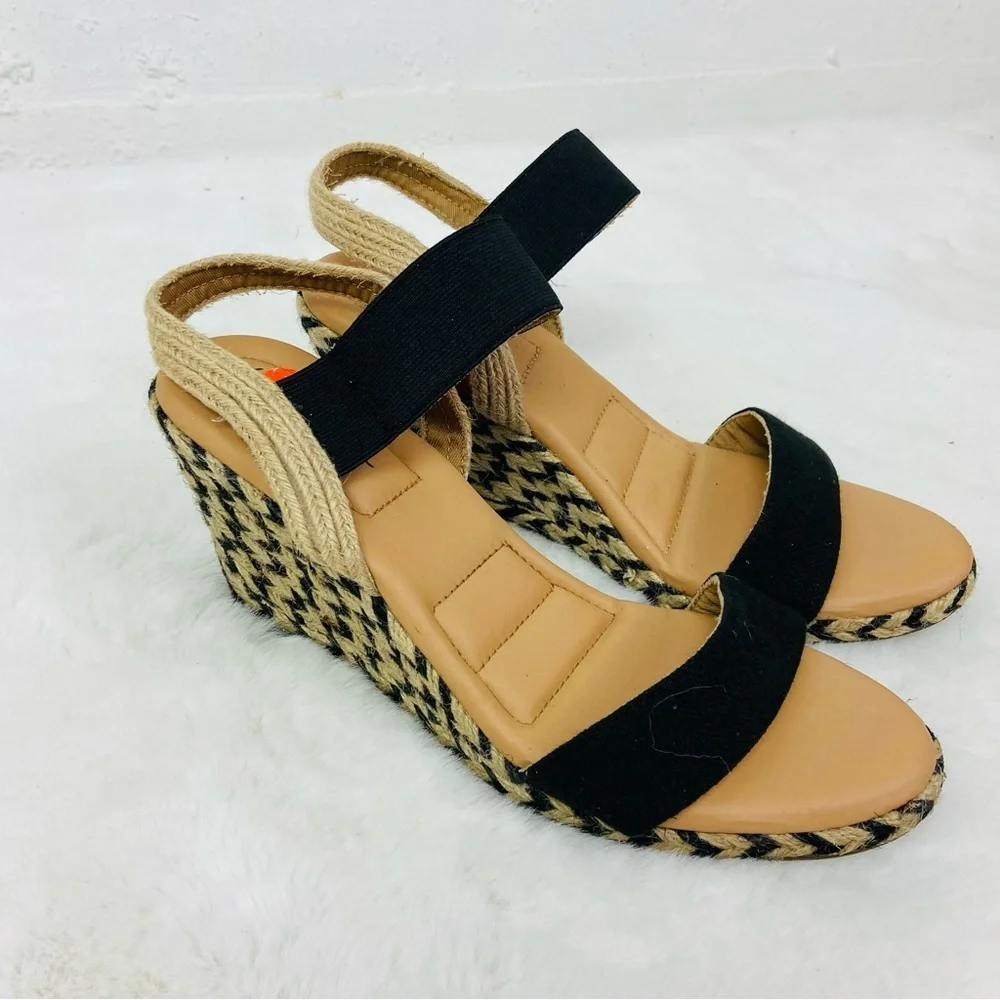 NWOT Me Too Black and Tan Espadrille platform open toe Sandals size 9.5